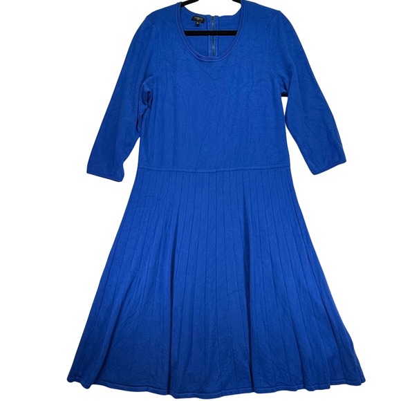Talbots Knit Dress Pleated Fit & Flare 3/4 Sleeve‎ Blue Size 1X - Picture 1 of 11